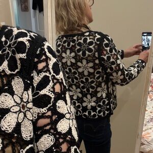 Boston Proper Black and White Floral Crochet Sweater